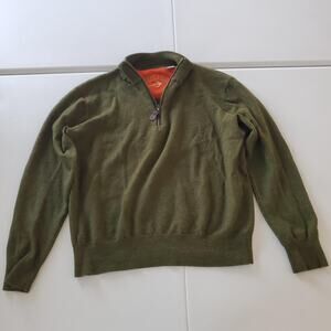 Orvis Sweater Mens XL Green Merino Wool Half Zip Pullover Outdoor Fishing Warm